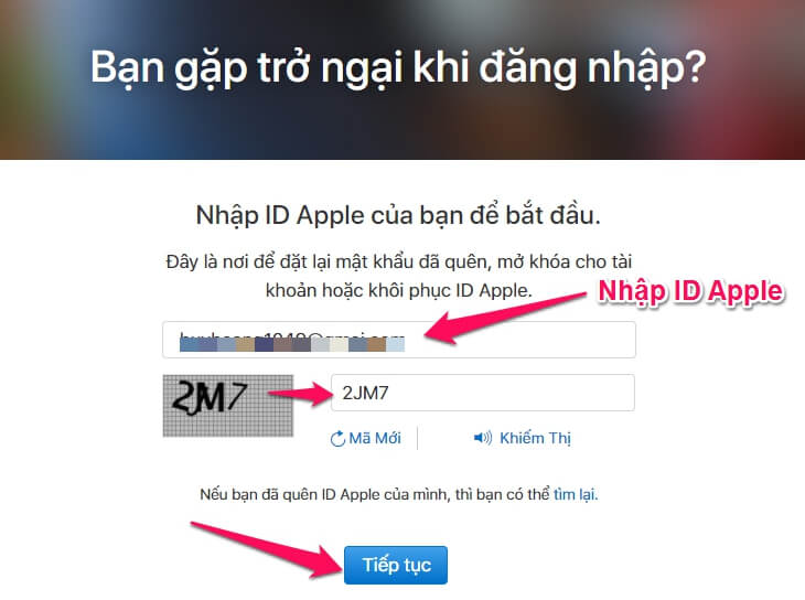 cách lấy lại mật khẩu Apple ID