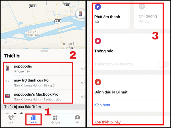 Các tùy chọn khi tìm kiếm iPhone