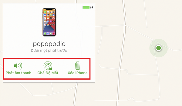 Tùy chọn khi bản đồ hiển thị vị trí iPhone