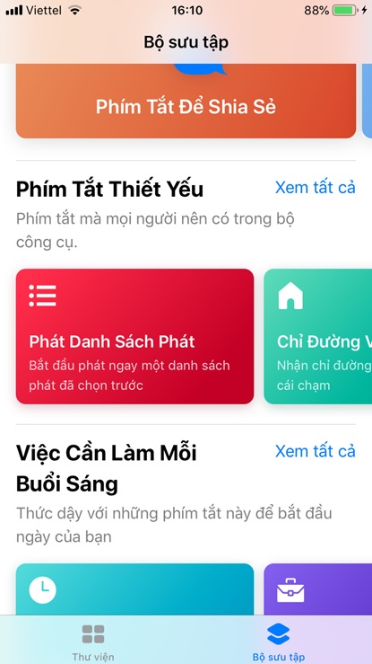 Tìm các Shortcut được tạo sẵn ở trong Bộ sưu tập