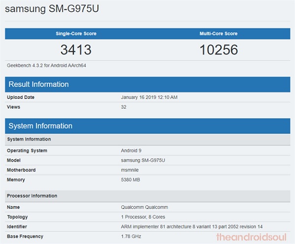 Rò rỉ thông tin về cấu hình Galaxy S10 Plus trên trang Geekbench