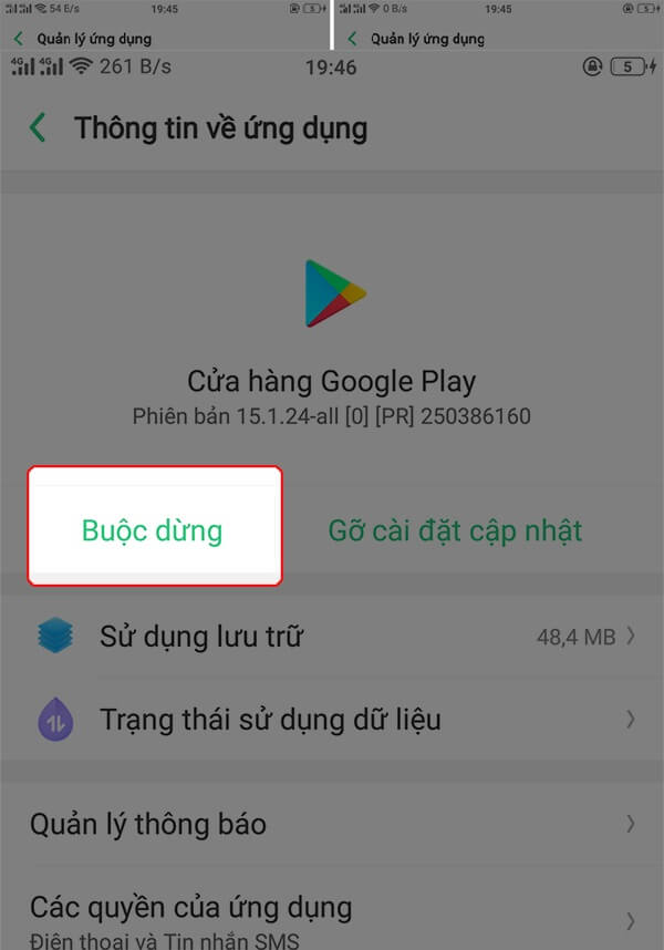 Thực hiện thao tác buộc dừng đối với Google Play