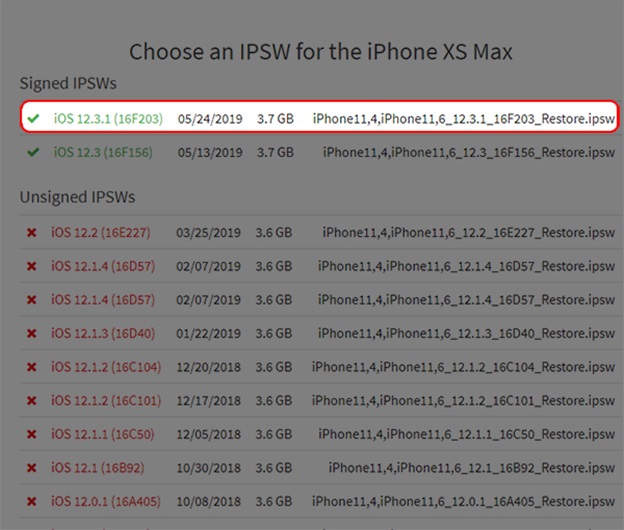 Chọn tải phiên bản iOS cần hạ cấp