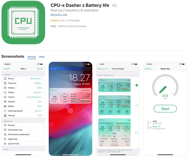 CPU-X Dasher z Battery life – Phần mềm tăng tốc và giải phóng RAM iPhone hiệu quả
