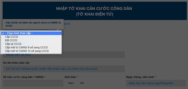 Cách đăng ký làm thẻ căn cước công dân trực tuyến tại nhà – Bước 1
