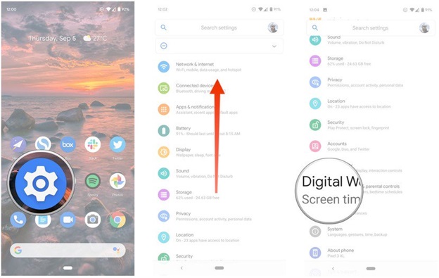 Chọn mục “Digital Wellbeing & parental controls”