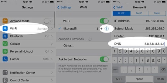 Đổi DNS trong iOS phiên bản cũ.