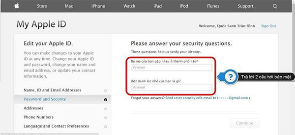 Trả lời chính xác các câu hỏi bảo mật để mở khóa iCloud