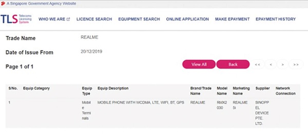 Realme 5i xuất hiện trên cơ sở dữ liệu của IMDA