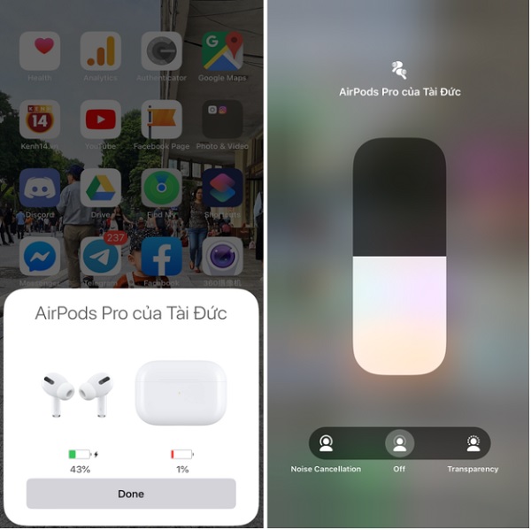 Giao diện điều khiển AirPods Pro trên iPhone