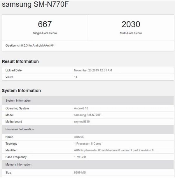 Một vài thông số cấu hình máy xuất hiện trên trang Geekbench