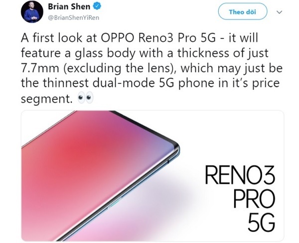 Chủ tịch OPPO - Shen Yiren chủ động xác nhận thông số OPPP Reno 3 Pro 5G sắp ra mắt