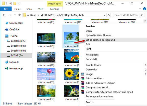 Thay đổi hình nền trên máy tính Windows 10 trực tiếp từ thư mục ảnh