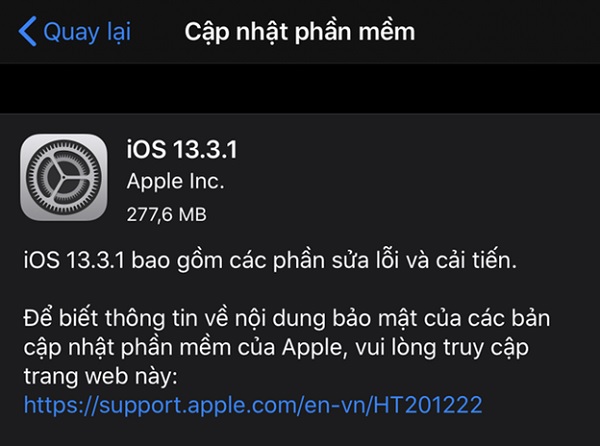Các thiết bị iPhone đã có thể cập nhật được iOS 13.3.1