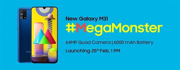 Samsung Galaxy M31 dự kiến ra mắt ngày 25/2 tại Ấn Độ