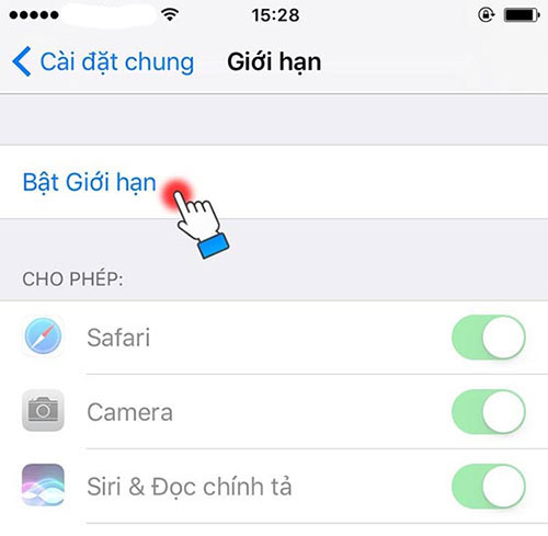 Mật khẩu giới hạn trên iPhone