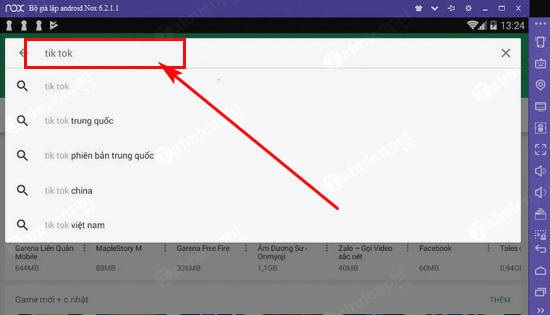 Nhập từ khóa Tik Tok trên thanh tìm kiếm
