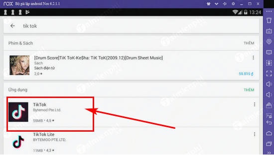 Nhấn chọn vào link ứng dụng Tik tok xuất hiện