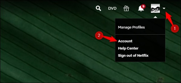 Đăng nhập tài khoản Netflix, sau đó chọn di chuyển chuột lên phía góc trên bên phải – chọn Account