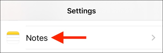Chọn mục Notes trong ứng dụng Settings