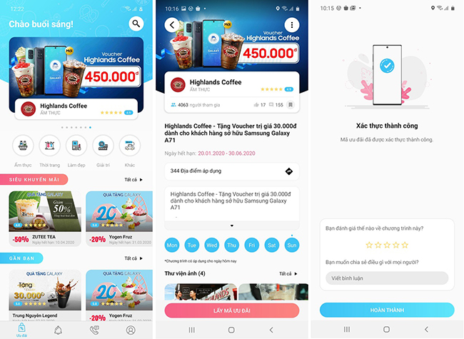 Quà tặng Galaxy trên Galaxy A71 có nhiều chương trình khuyến mãi, đặc biệt ưu đãi độc quyền 450.000 đồng tại hệ thống Highland Coffee thật hữu ích cho bản thân mình