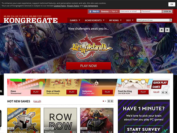 Đăng nhập qua tài khoản Facebook và tham gia nhiều game miễn phí trên Kongregate.com