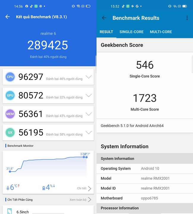 Điểm hiệu năng đo được trên Antutu cao hơn cả Galaxy A51 và Realme 6 Pro