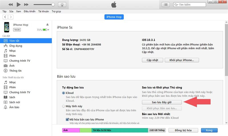Các bước tổ chức sao lưu tài liệu bên trên iPhone bên trên iTunes