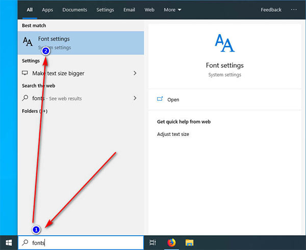Nhập từ khóa tìm kiếm "Fonts" trên Windows