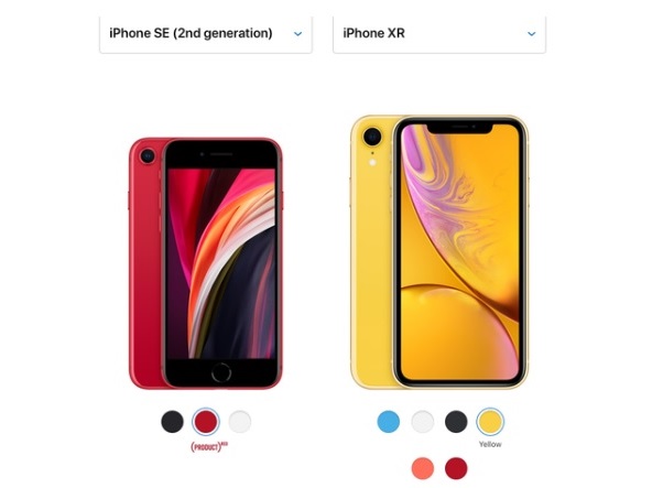 iPhone XR có tới 6 tùy chọn màu sắc, còn iPhone SE 2020 chỉ có 3 màu