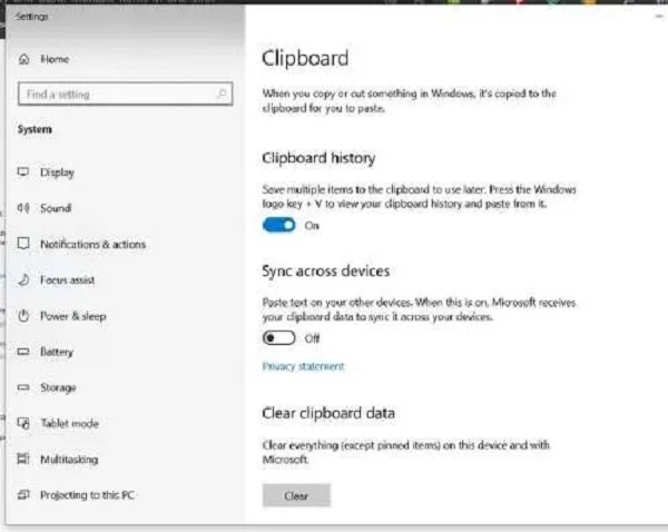 Chọn “Clear” để xóa toàn bộ lịch sử Clipboard