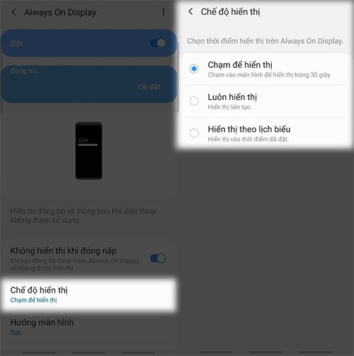 Chọn chế độ cảm ứng để hiển thị trên điện thoại Samsung