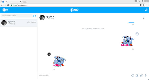 Cửa sổ chat Zalo sẽ được hiển thị trên nền tảng web