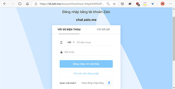 Mở giao diện đăng nhập tài khoản ứng dụng Zalo trên máy tính