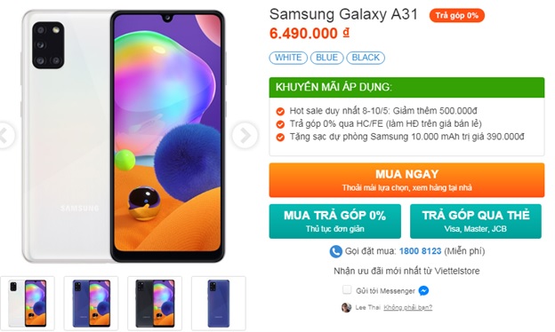 Giá bán Galaxy A31 tại Viettel Store