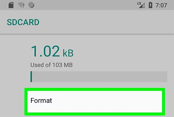 Chọn Định dạng (Format) thẻ lưu giữ bên trên Smartphone Android