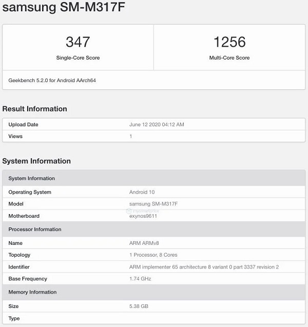 Đánh giá hiệu năng Galaxy M31s tích hợp Exynos 9611, RAM 6GB trên phần mềm Geekbench