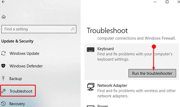 Kích hoạt công cụ Keyboard troubleshooter được tích sẵn trên Windows 10