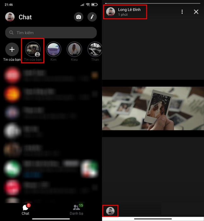 Tìm đến mục story trên Messenger là bạn sẽ thấy đoạn video đã chọn đang được tải lên
