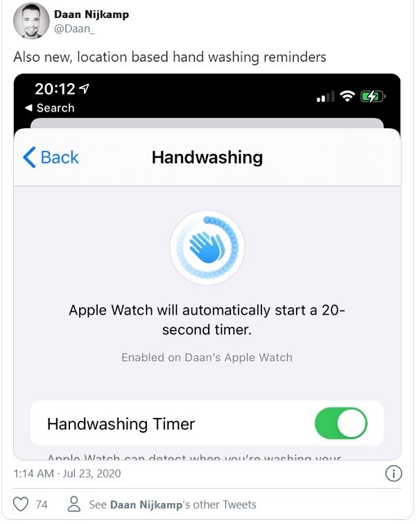 Tính năng nhắc nhở rửa tay trên iOS 14 beta 3