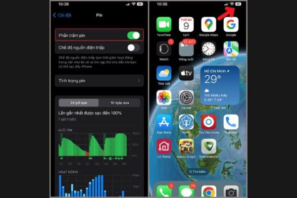 Cách bật chức năng hiện phần trăm pin iPhone