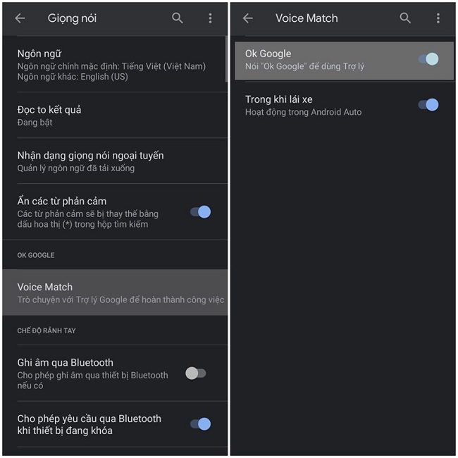 Bật chế độ OK Google