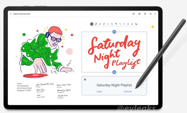 @eveleaks chia sẻ tính năng chuyển đổi chữ viết tay thành văn bản trên Galaxy Tab S7 và Tab S7+