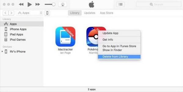 Hãy chọn thư viện ứng dụng Apps trên iTunes để xóa ứng dụng