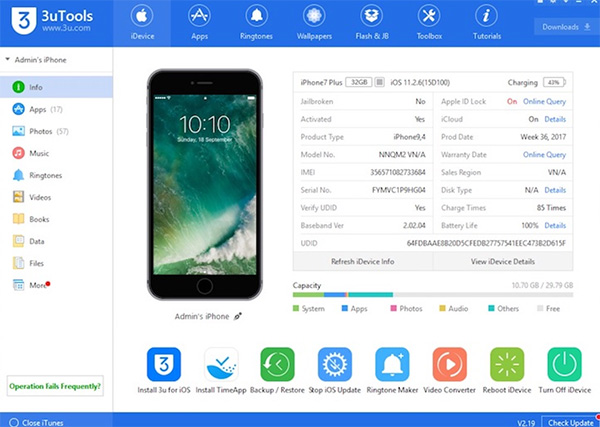 Công cụ 3uTools hỗ trợ tắt nguồn iPhone trên máy tính