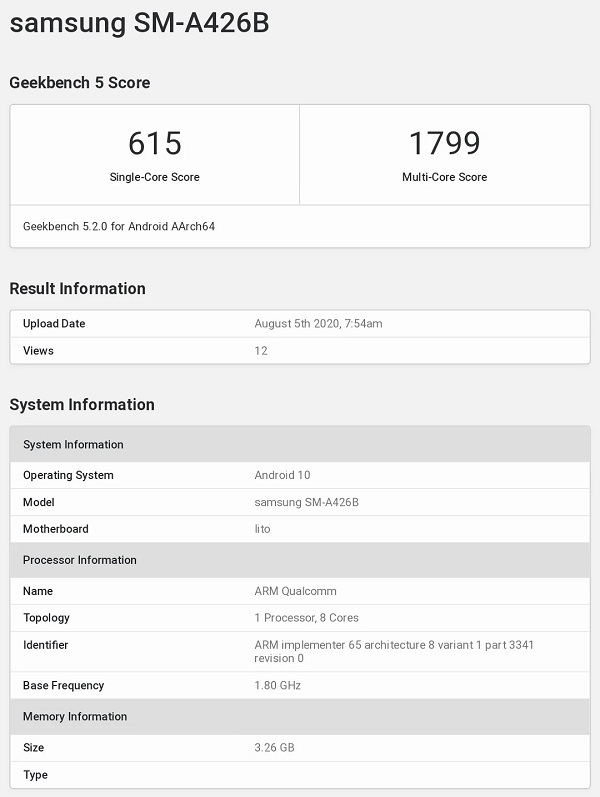 Cấu hình Samsung Galaxy A42 5G lộ diện trên Geekbench