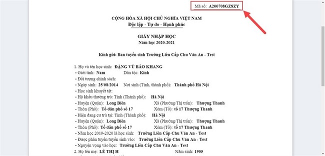 Lưu lại mã số hồ sơ gửi qua mail để tra cứu kết quả