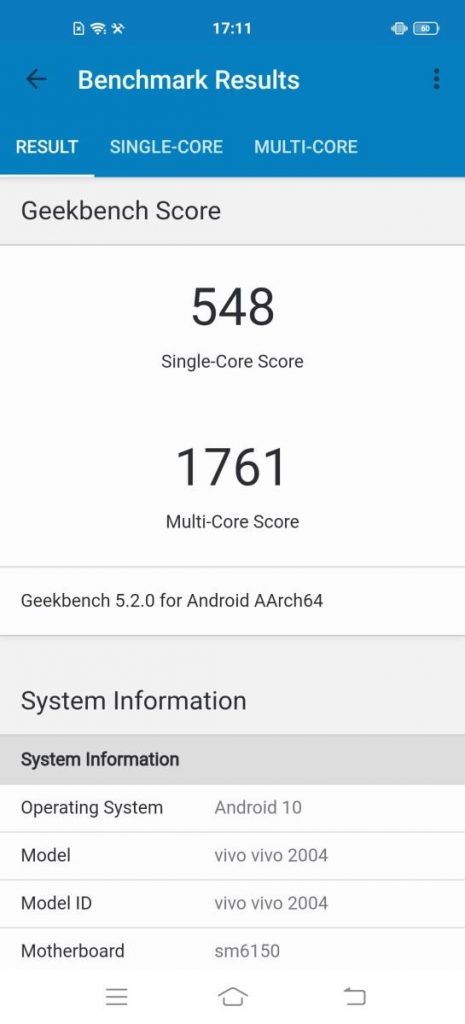 Đo lõi đơn Vivo X50 bằng Geekbench 5