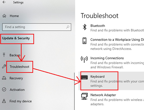 Khởi động công cụ Keyboard troubleshooter trên Windows 10
