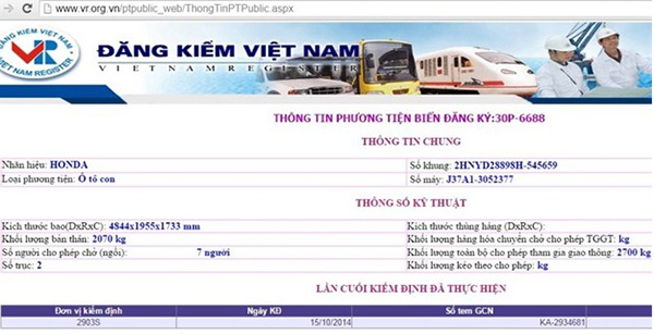 Hiển thị thông tin về biển số xe ô tô